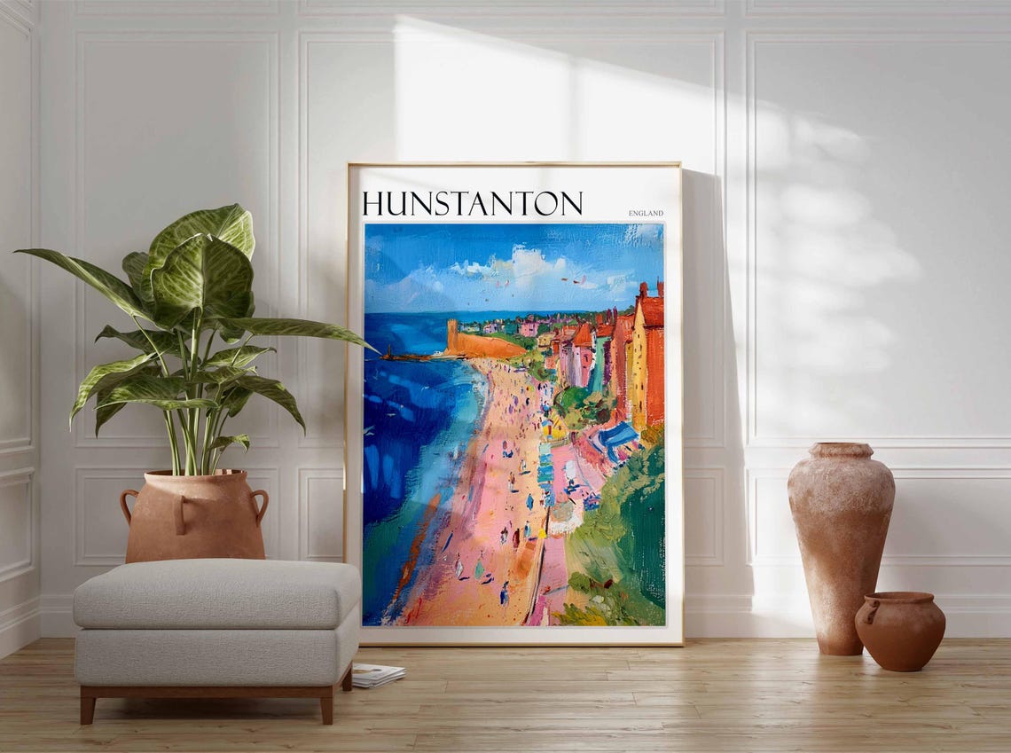 Hunstanton England Busy Beach Colourful Seaside Terraces Poster - Image 3