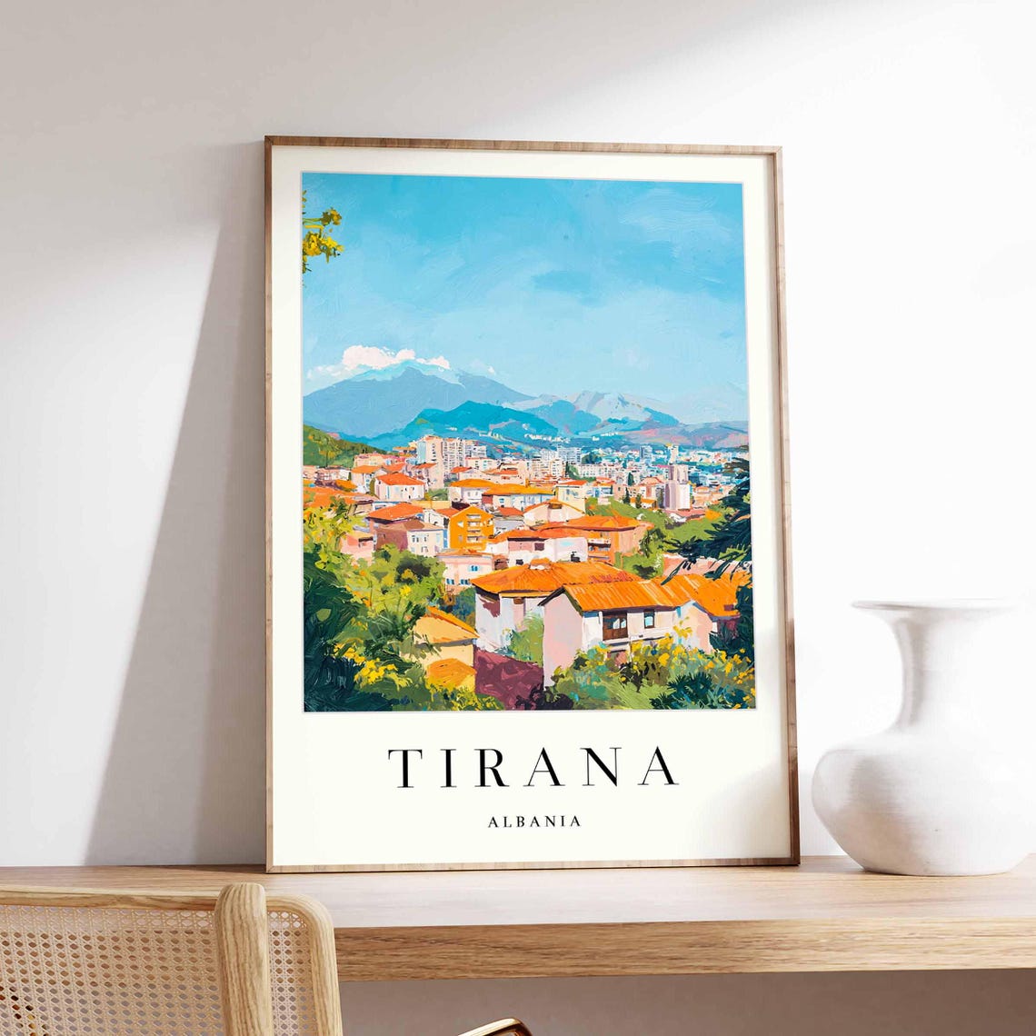 Tirana Albania Hillside Town Under Distant Mountain Peaks Poster