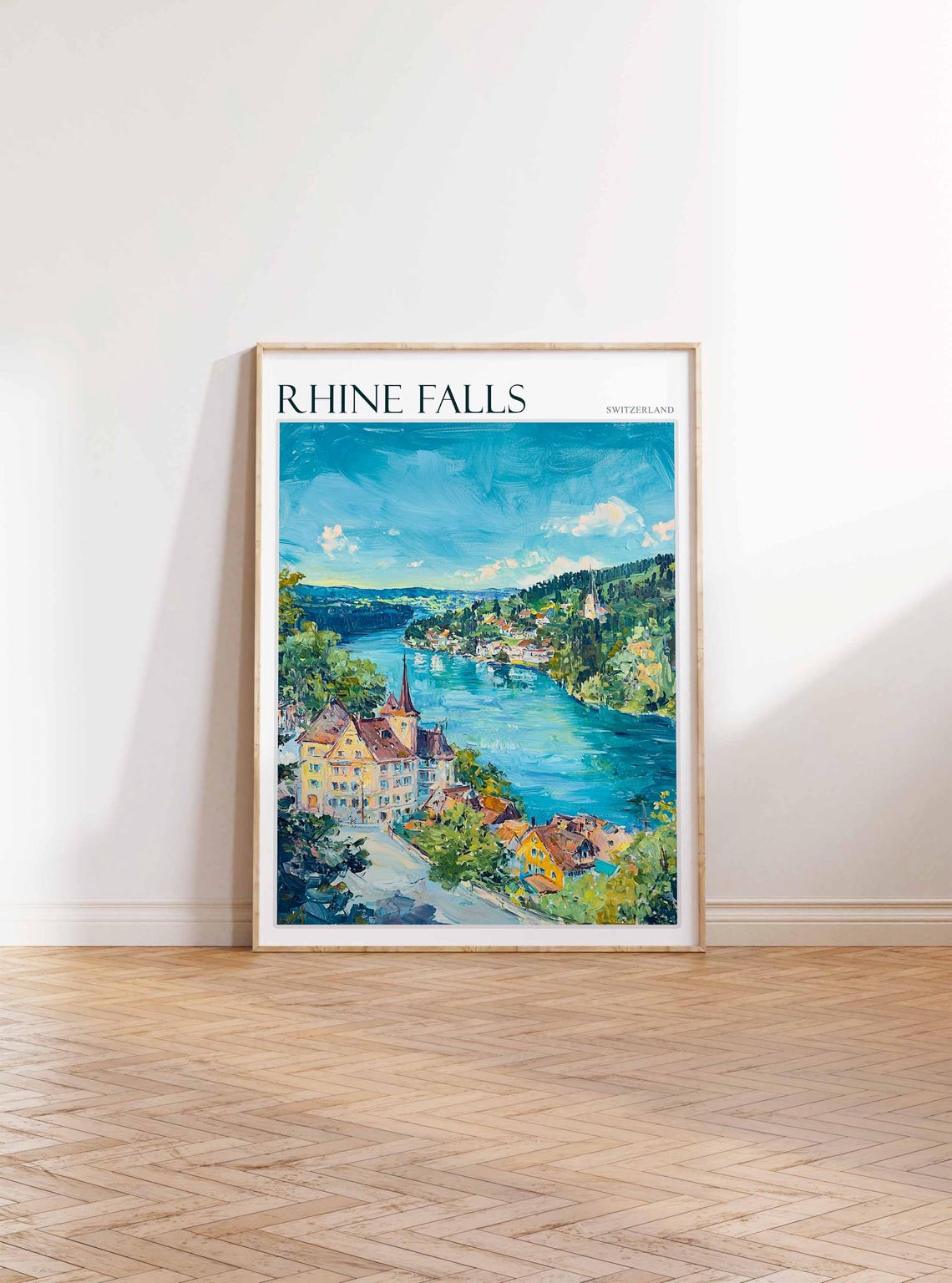 Rhine Falls Switzerland River Bend Old Town View Travel Poster - Image 2