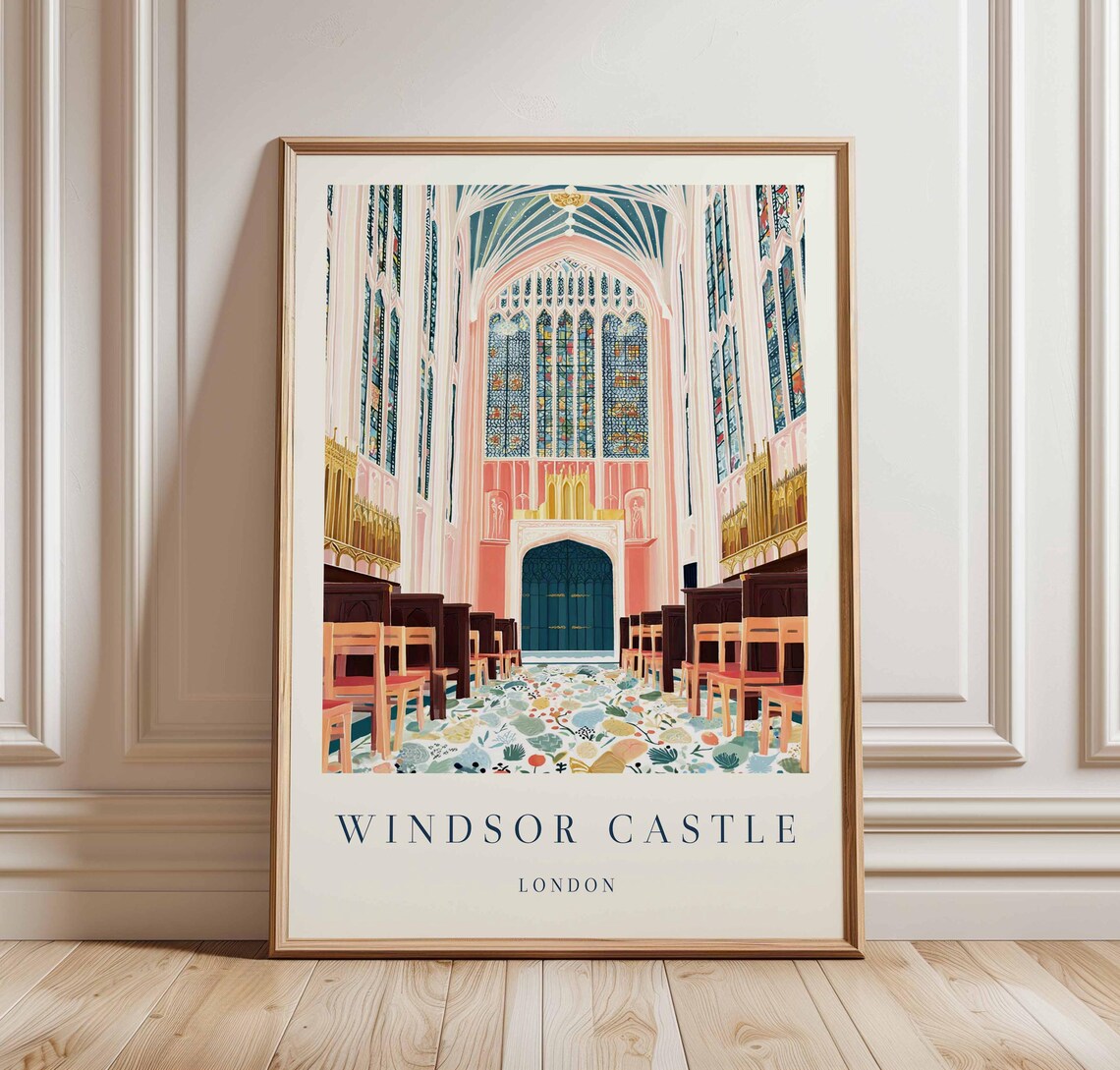 Windsor Castle London Chapel Interior Stained Glass Windows Travel Poster