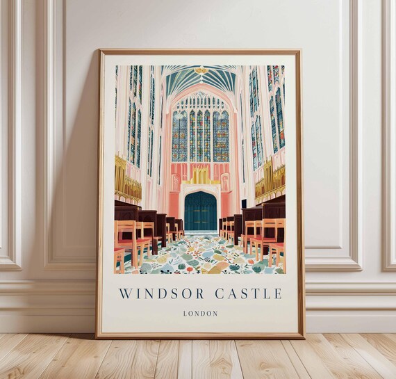 Windsor Castle London Chapel Interior Stained Glass Windows Travel Poster