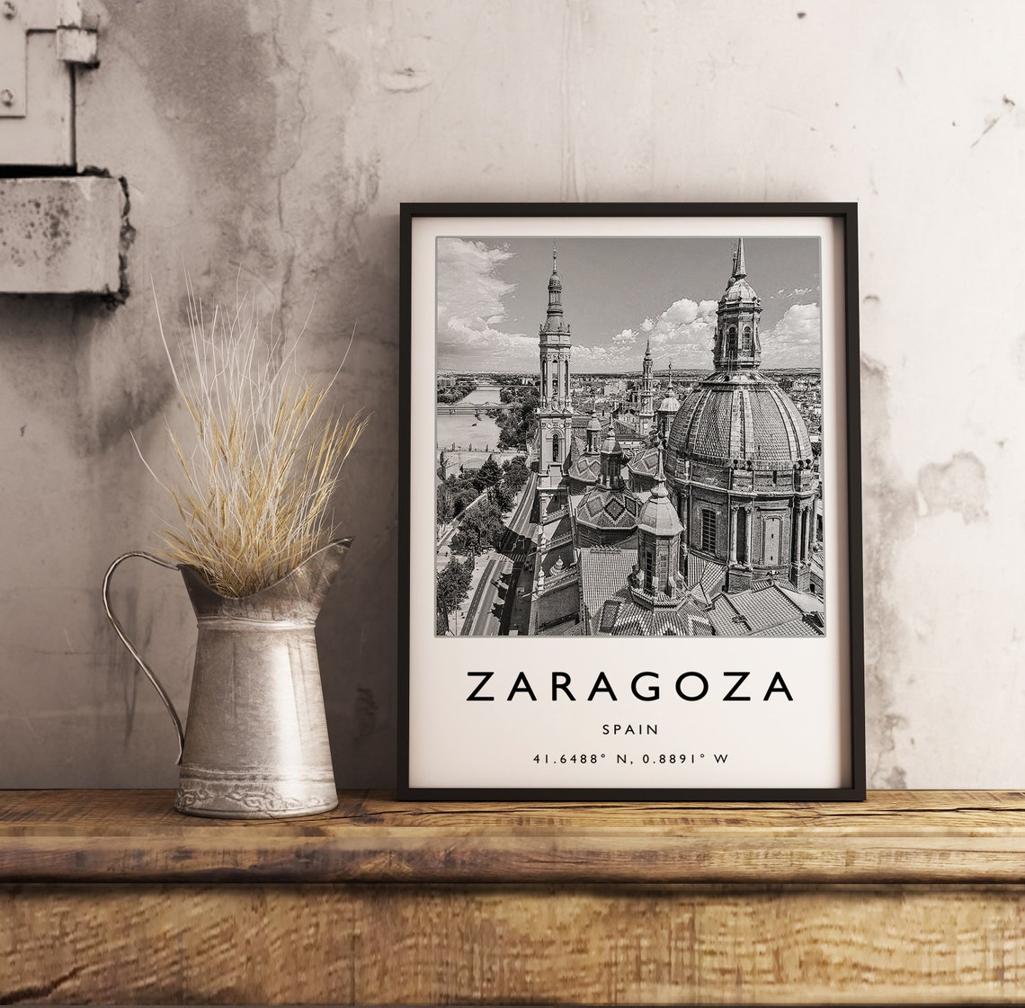 Zaragoza Spain Basilica Domes Black and White Photo Travel Poster - Image 3