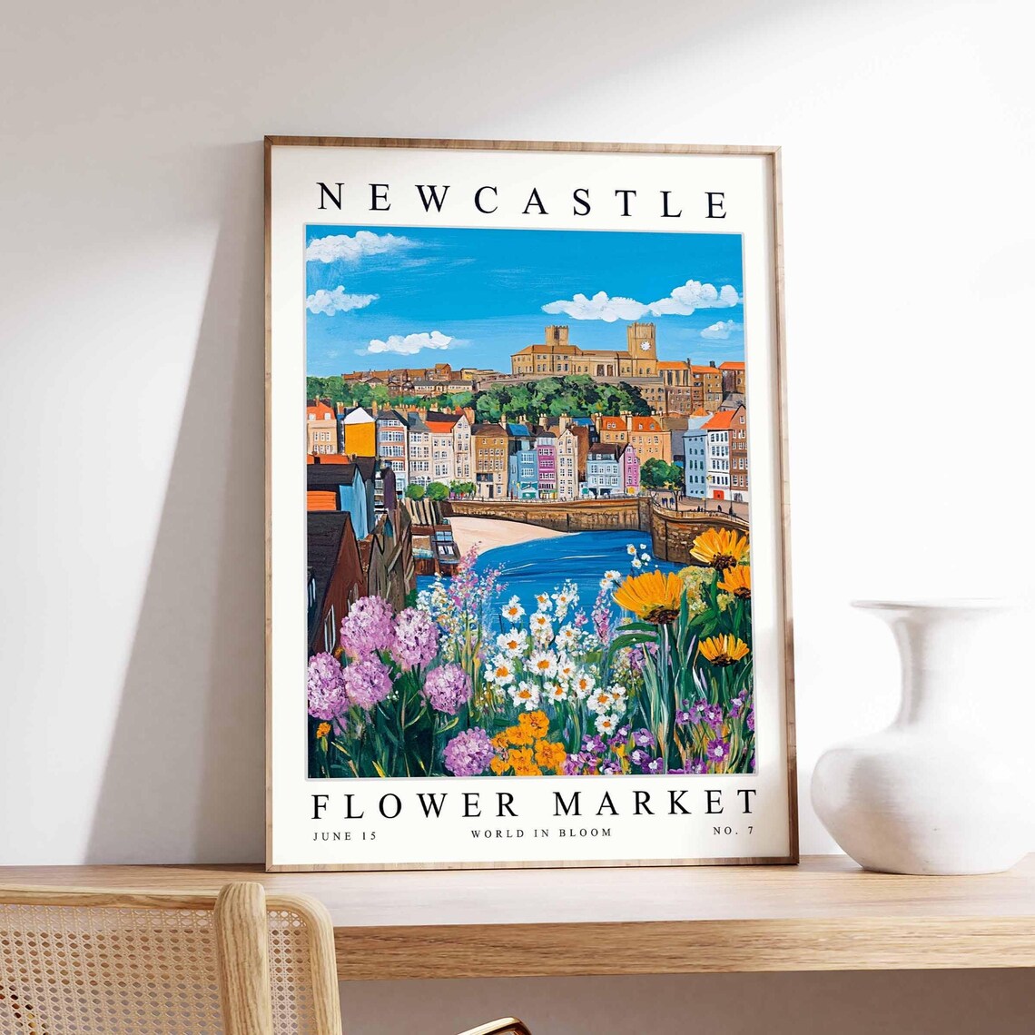 Newcastle Flower Market Hilltop Church Town Meadow Art Poster