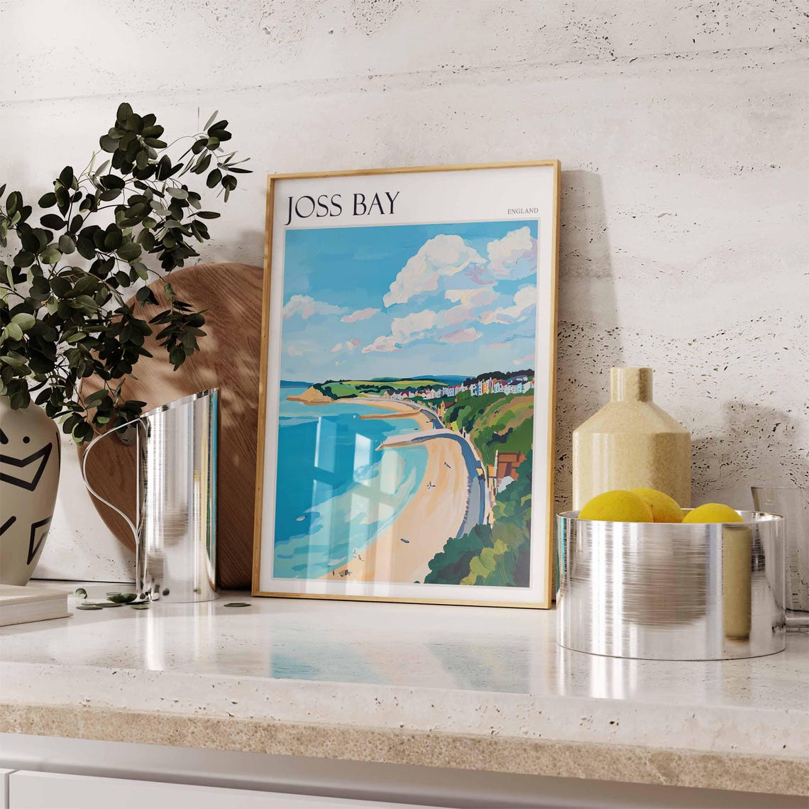 Joss Bay England Coastal Cliff Path Over Golden Sandy Cove Poster - Image 2