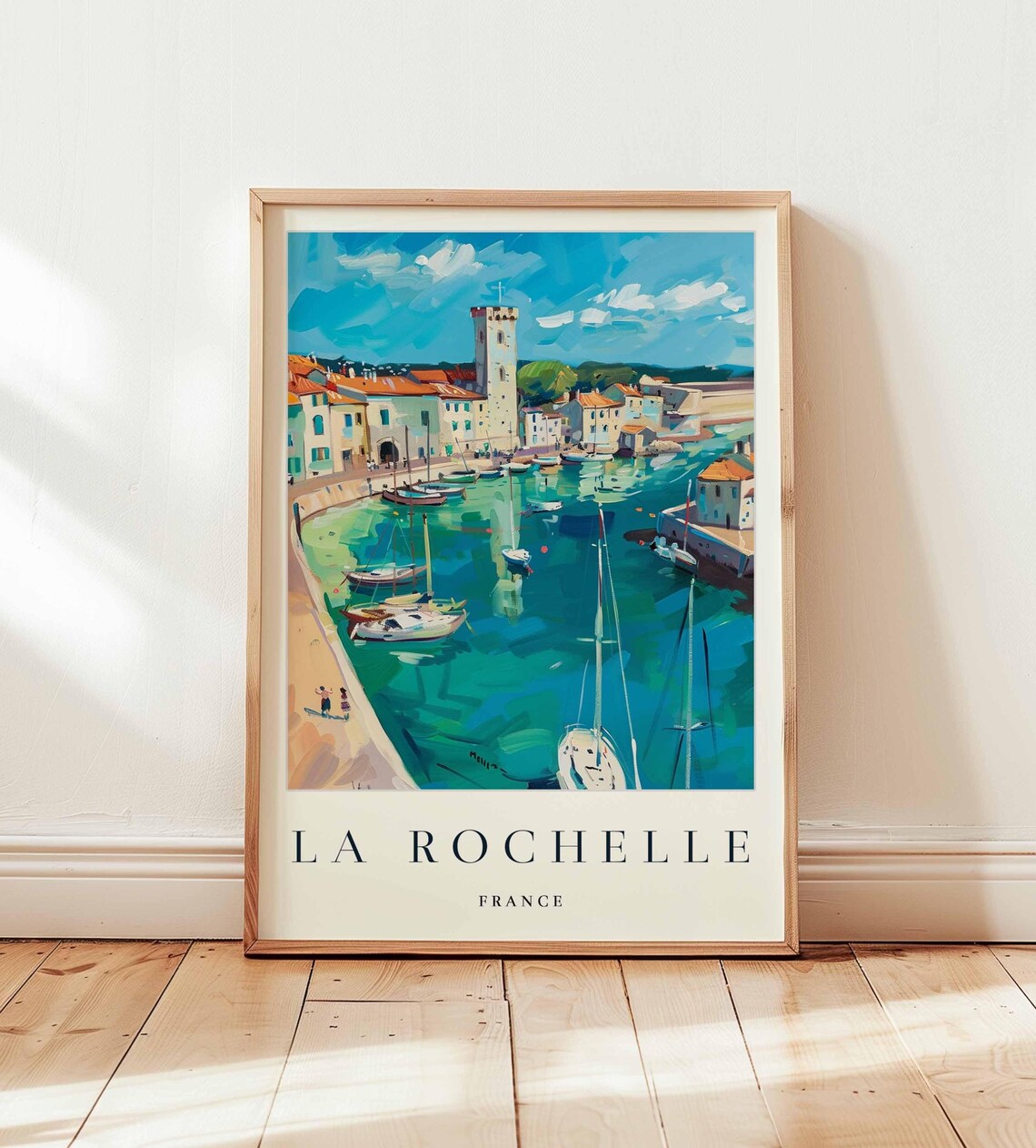 La Rochelle France Turquoise Harbor Tower Boats Travel Poster