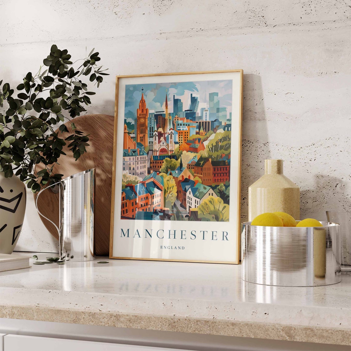 Manchester England City Skyline Colorful Illustration Art Poster - Image 4