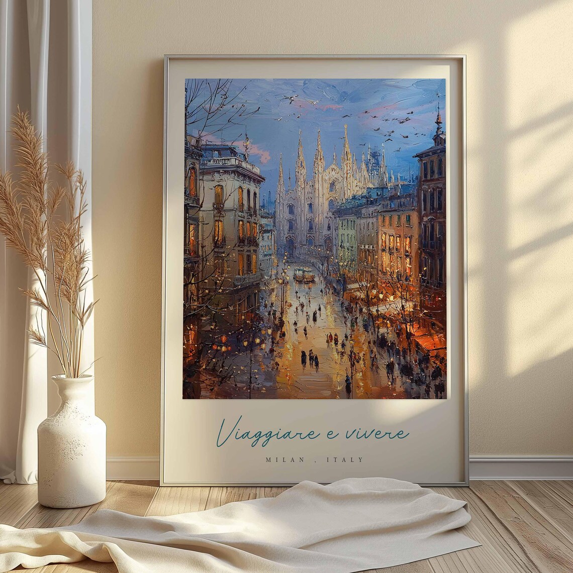 Milan Evening Street Duomo At Dusk Glowing Windows Italy Travel Poster - Image 2