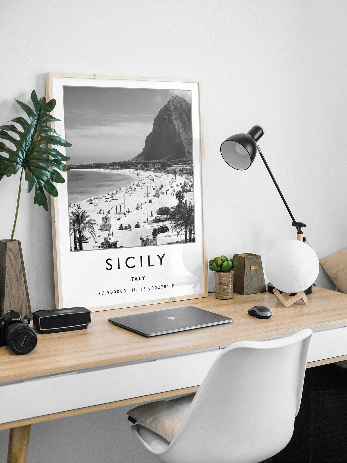 Sicily Travel Poster, Italy Black and White - Image 2