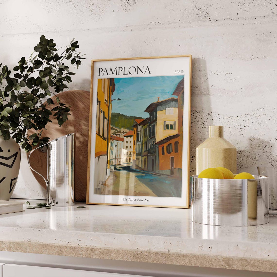 Pamplona Spain Quiet Old Town Street Warm Light Painting Poster - Image 3