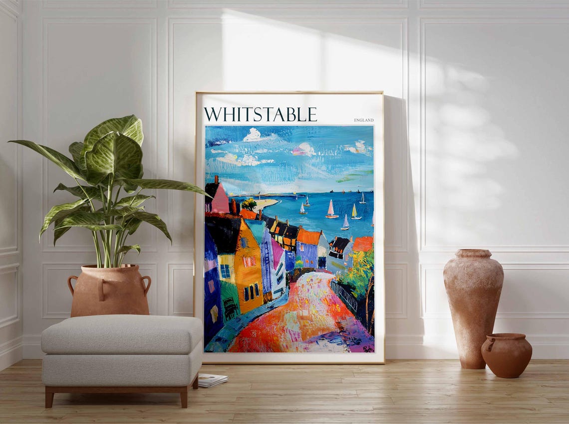 Whitstable England Colorful Houses Harbour Sailboats Travel Poster - Image 2
