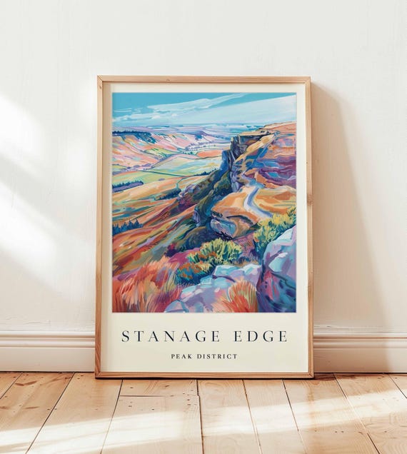 Stanage Edge Poster Peak District Travel Print Derbyshire Wall Art Uk Climbing Decor Gritstone Gift English Landscape