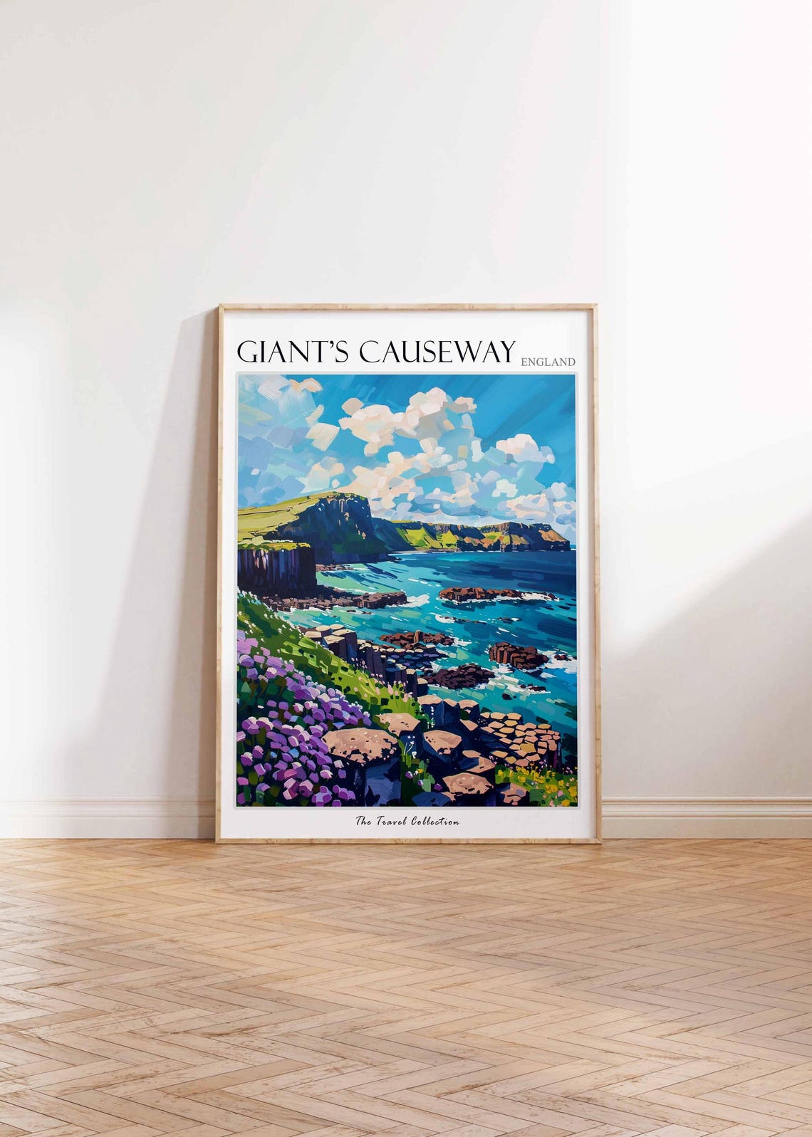Giants Causeway Purple Wildflowers Rocky Shore Cliffs Poster - Image 2
