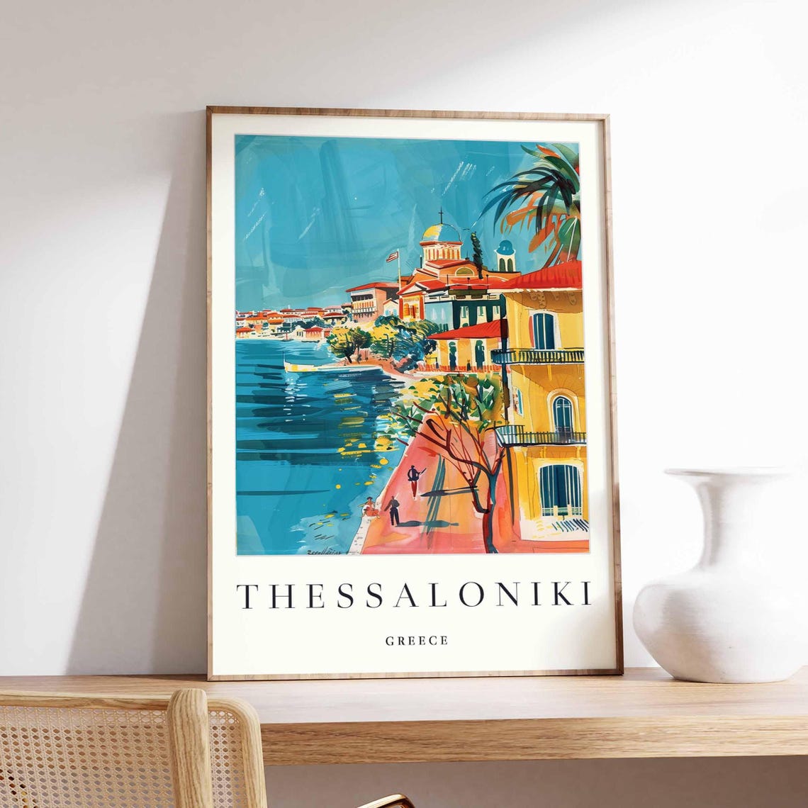 Thessaloniki Greece Colorful Waterfront Promenade Travel Poster