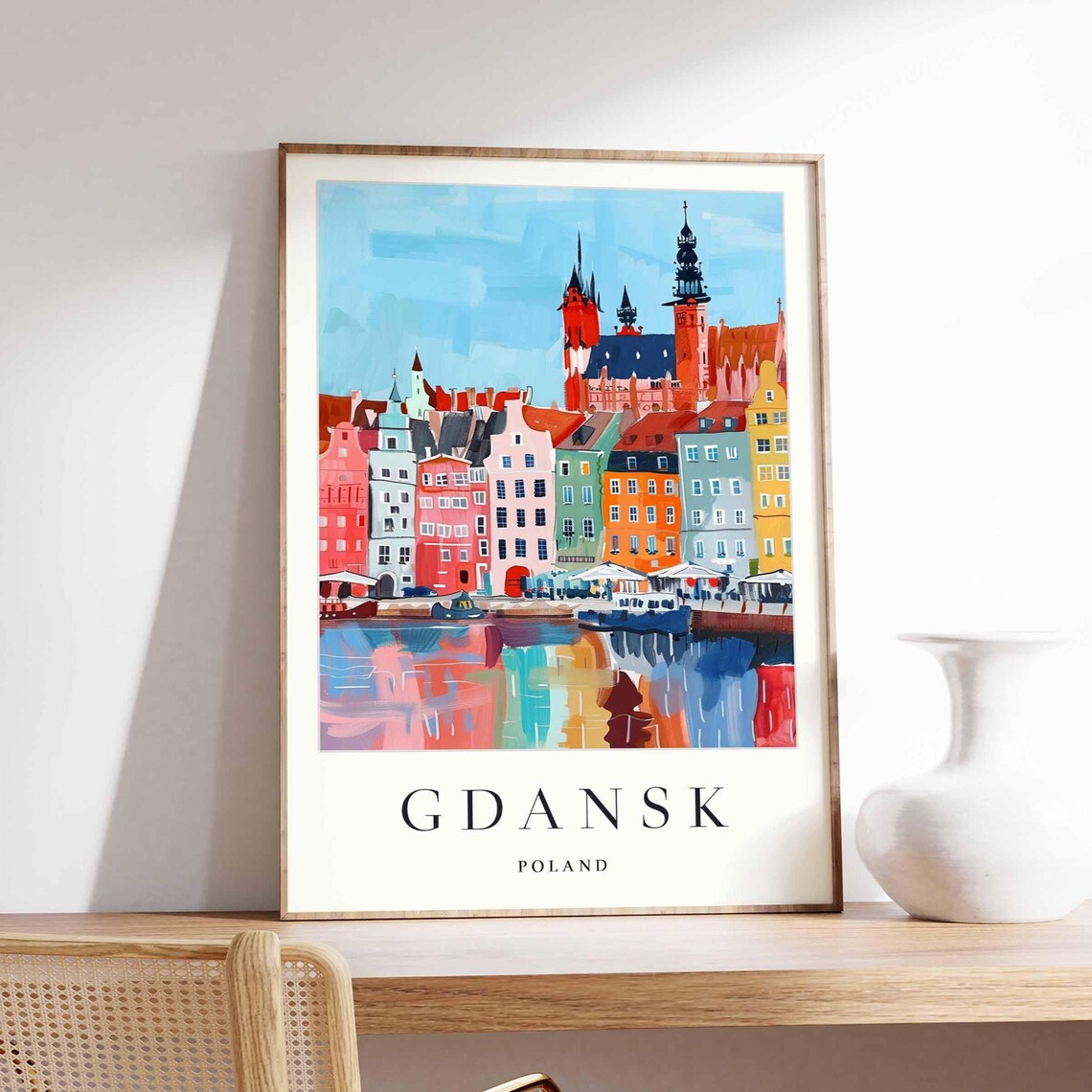 Gdansk Poland Travel Poster Baltic Old Town Towers Waterfront Scene