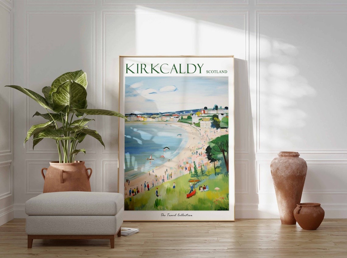 Kirkcaldy Scotland Busy Sandy Beach Summer Scene Travel Poster - Image 3