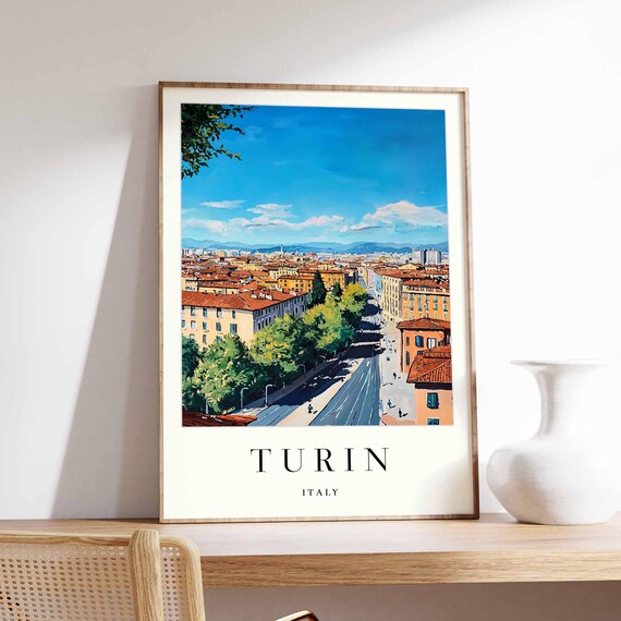 Turin Italy City Boulevard Tree Lined Street View Travel Poster