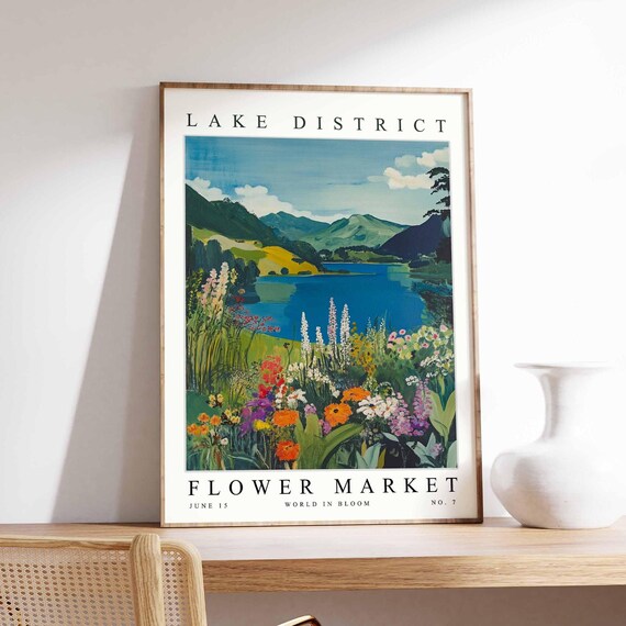 Lake District Flower Market Lupine Bloom Blue Lake Hills Poster