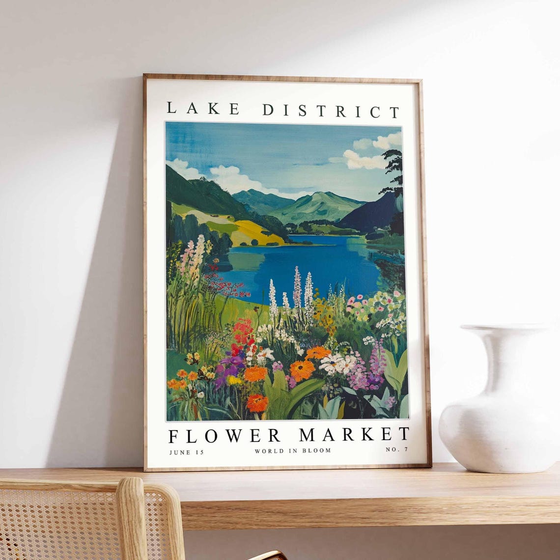 Lake District Flower Market Lupine Bloom Blue Lake Hills Poster