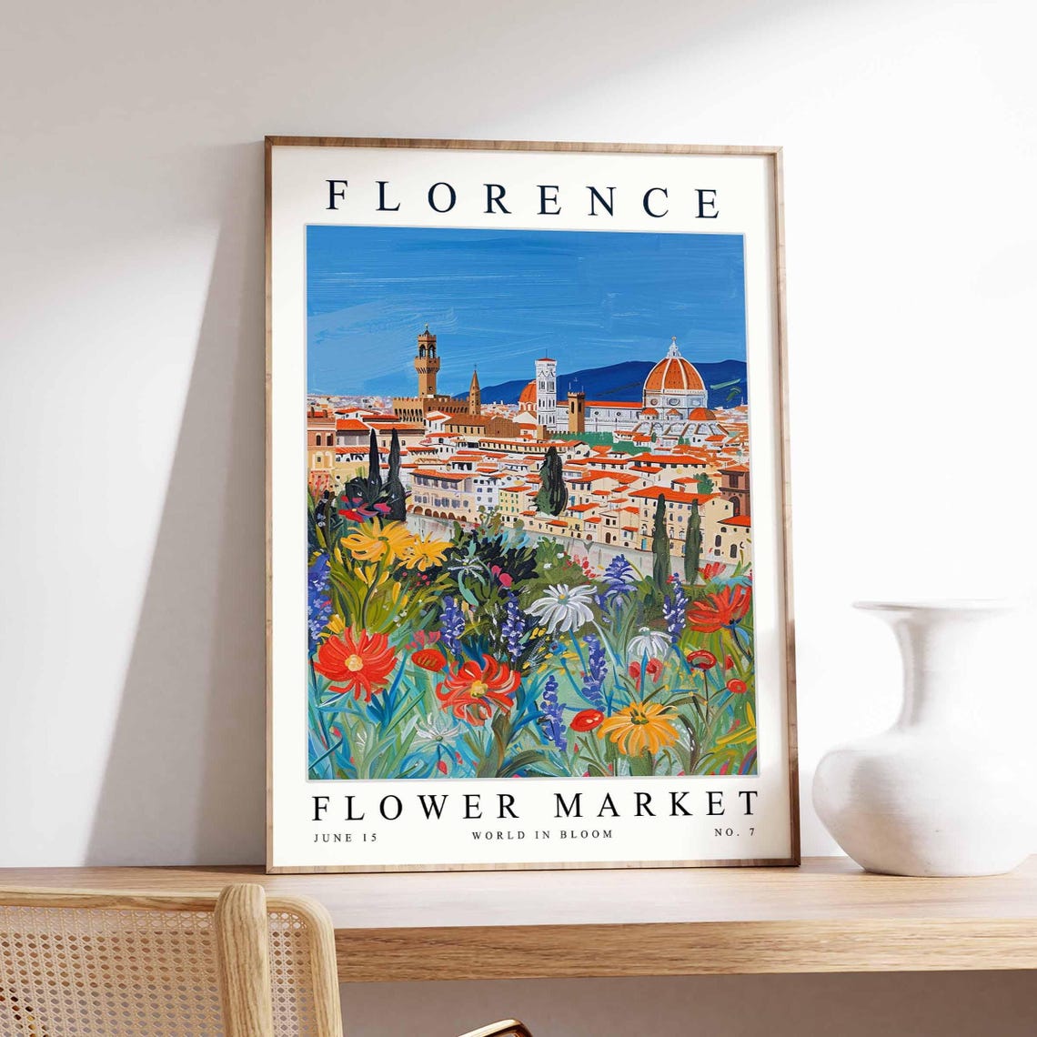 Florence Flower Market Cathedral Dome Towers Colorful Garden Poster
