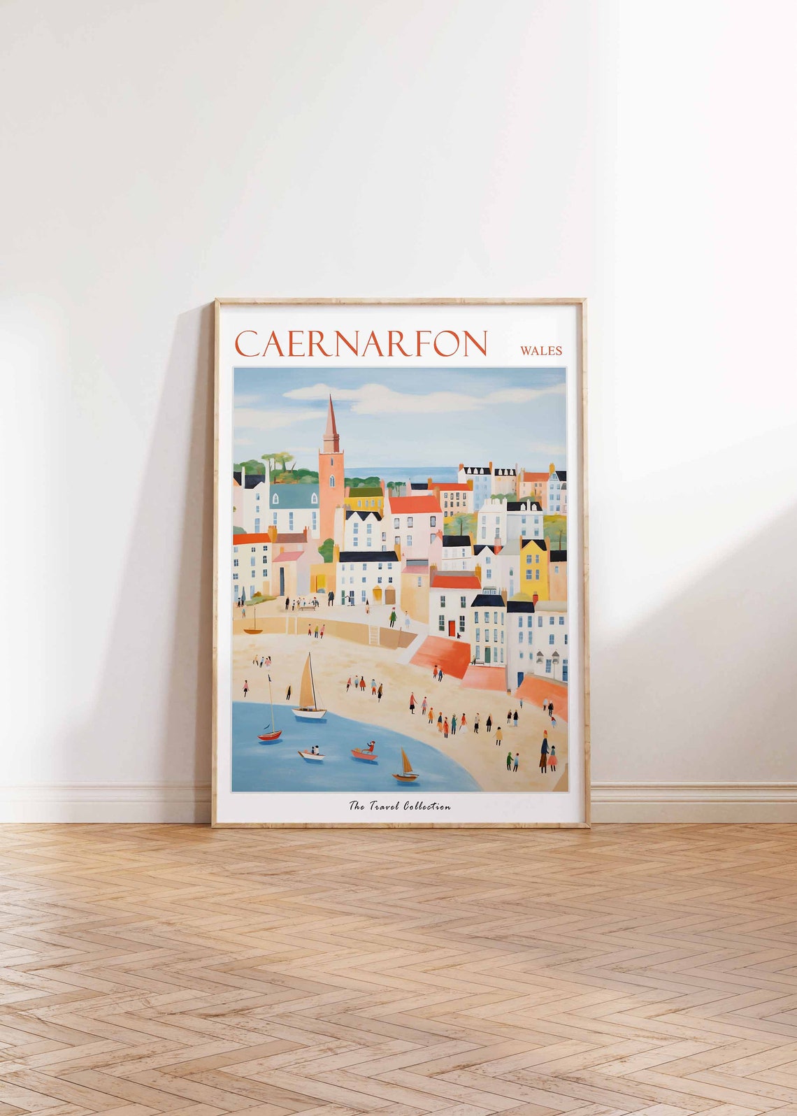 Caernarfon Wales Pastel Seaside Harbor Town Illustration Poster - Image 2