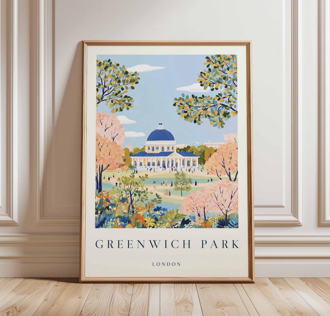 Greenwich Park London Cherry Blossom Blue Dome Building Poster