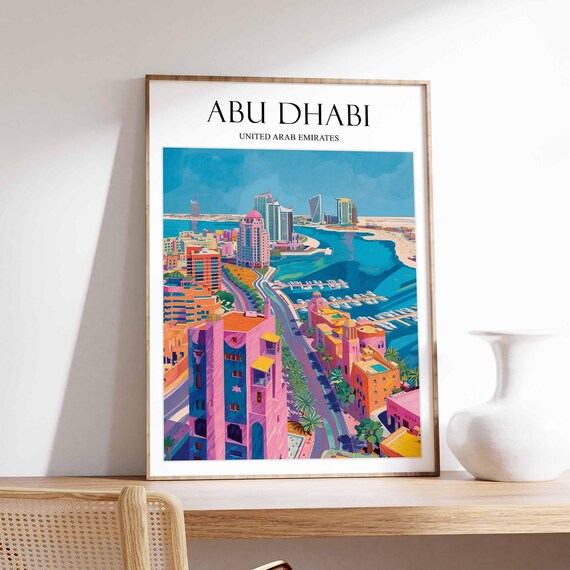 Abu Dhabi UAE Marina District Skyline Yacht Bay Travel Art Poster