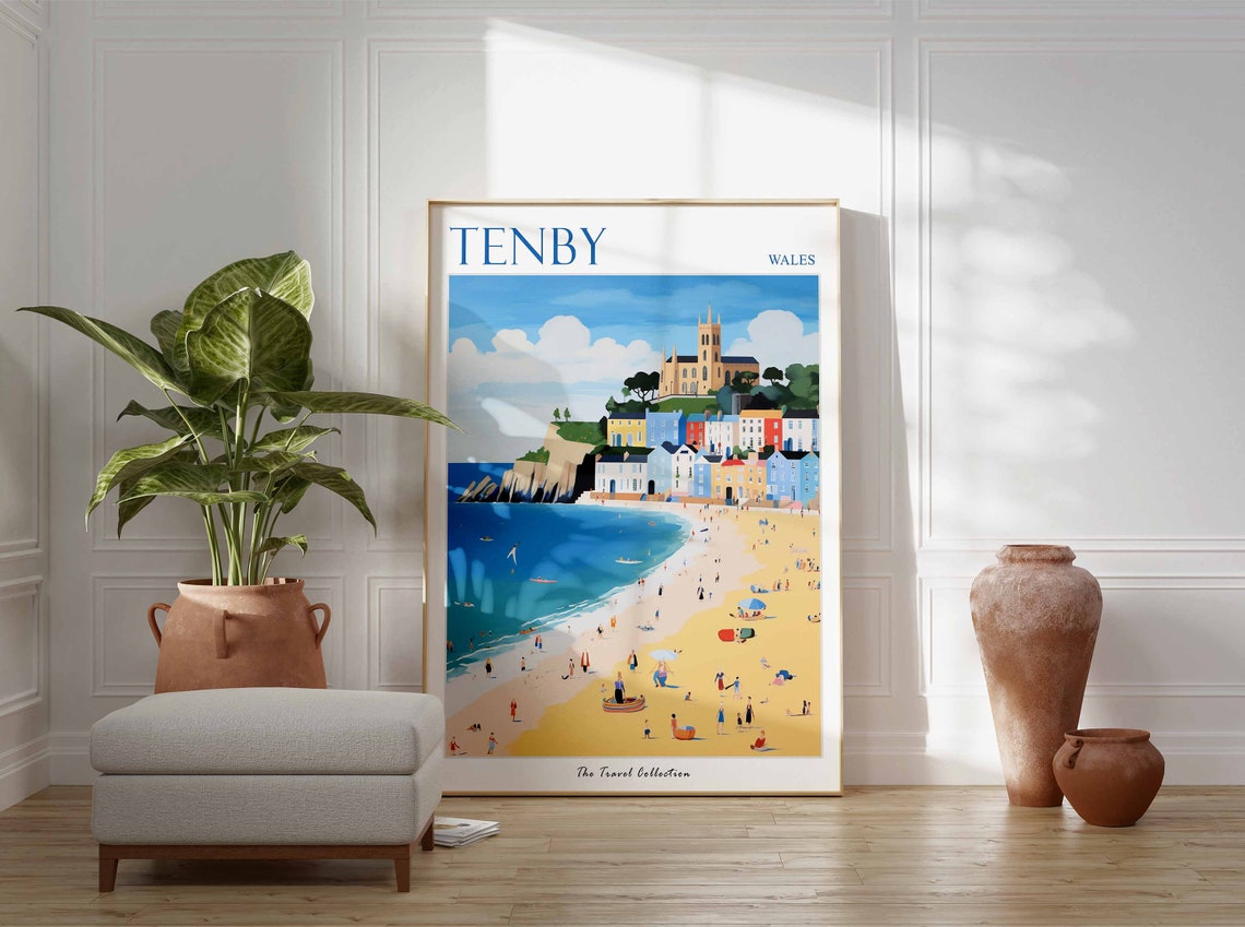 Tenby Poster Tenby Travel Print Wales Travel Poster Welsh Decor Tropical Decor Sea Print Tenby Gift Tenby Travel Poster - Image 3