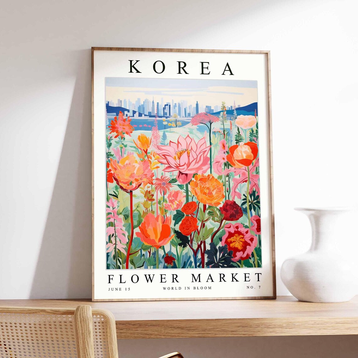 Korea Flower Market No 7 City Skyline Bloom Meadow Floral Art Poster