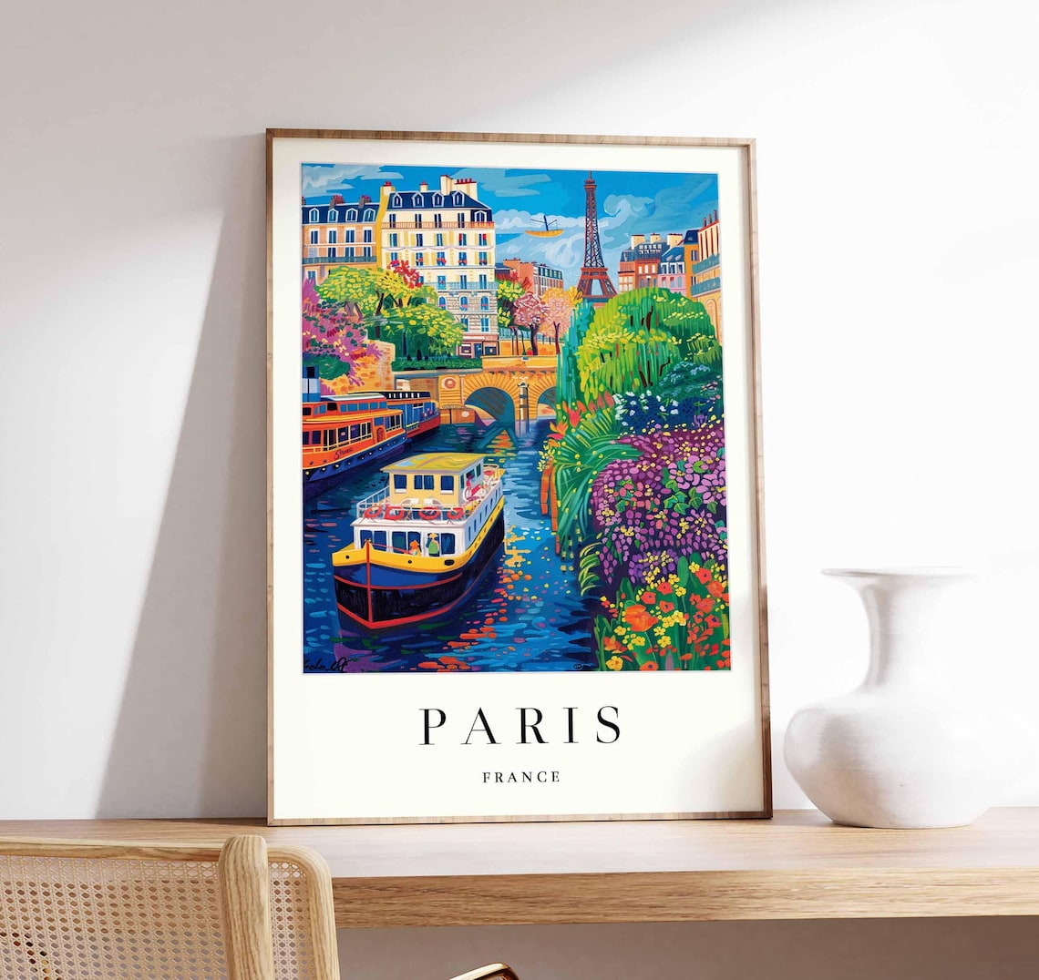 Paris Vintage Travel Poster, France City Print