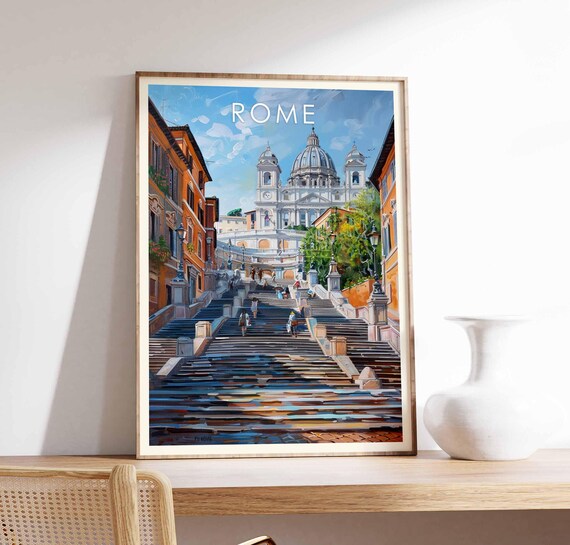 Rome Italy Spanish Steps Iconic Staircase Classic Travel Poster