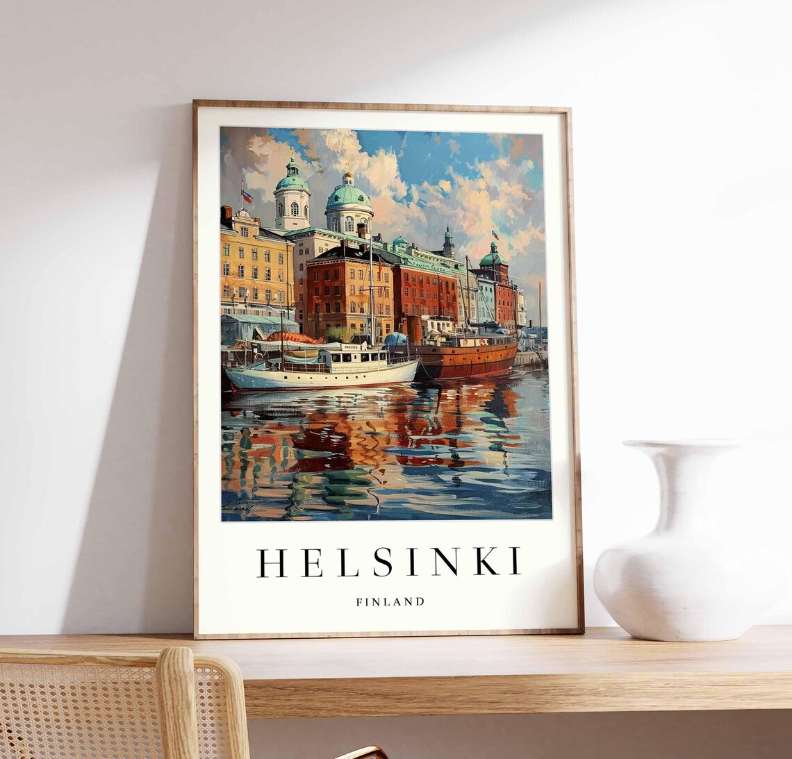 Helsinki Finland Historic Harbor Poster Tall Ships under Cathedral Domes