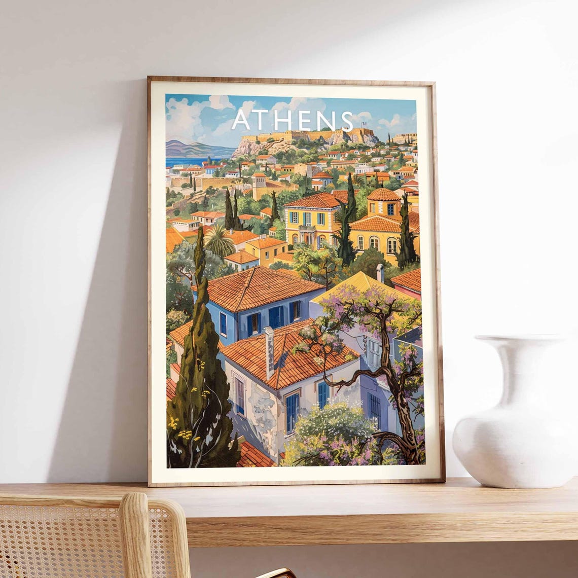 Athens Terracotta Rooftops Acropolis View Greece Travel Poster