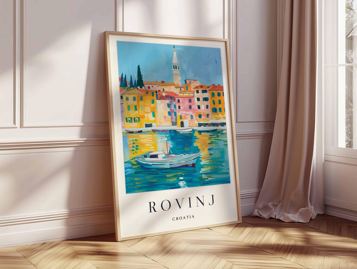 Rovinj Croatia Sailboat on Turquoise Waterfront Harbor Town Poster - Image 2