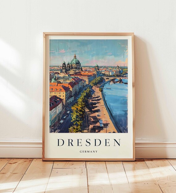 Dresden Germany Painted Cathedral Riverside Old Town Travel Poster