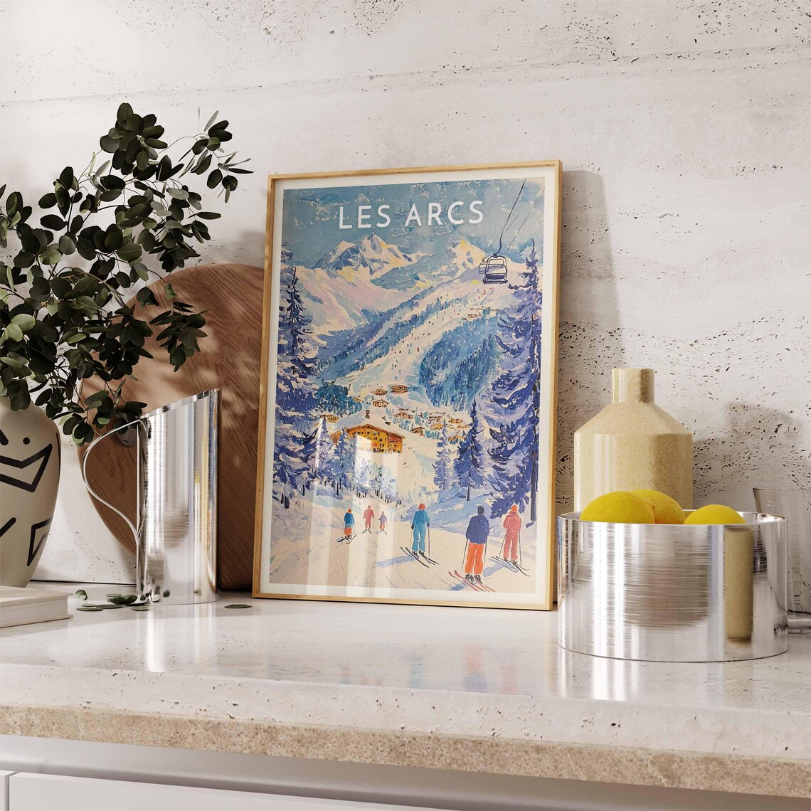Les Arcs France Skiers Chairlift Alpine Village Peaks Ski Poster - Image 2