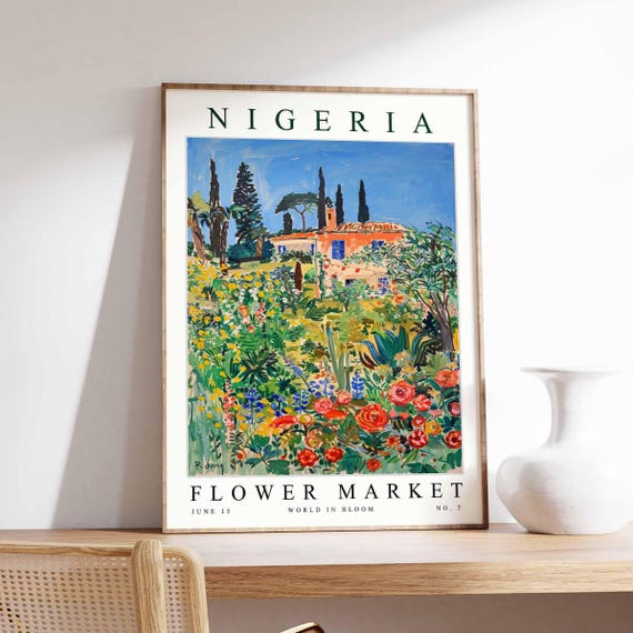 Nigeria Flower Market Poster Print Nigerian Floral Wall Art Decor Botanical West Africa Travel