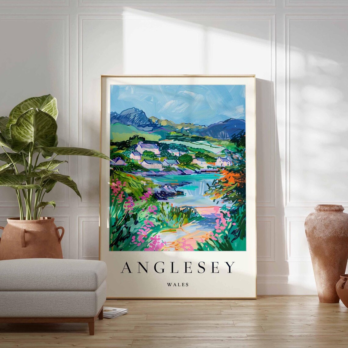 Anglesey Wales Coastal Village Colorful Painting Travel Poster