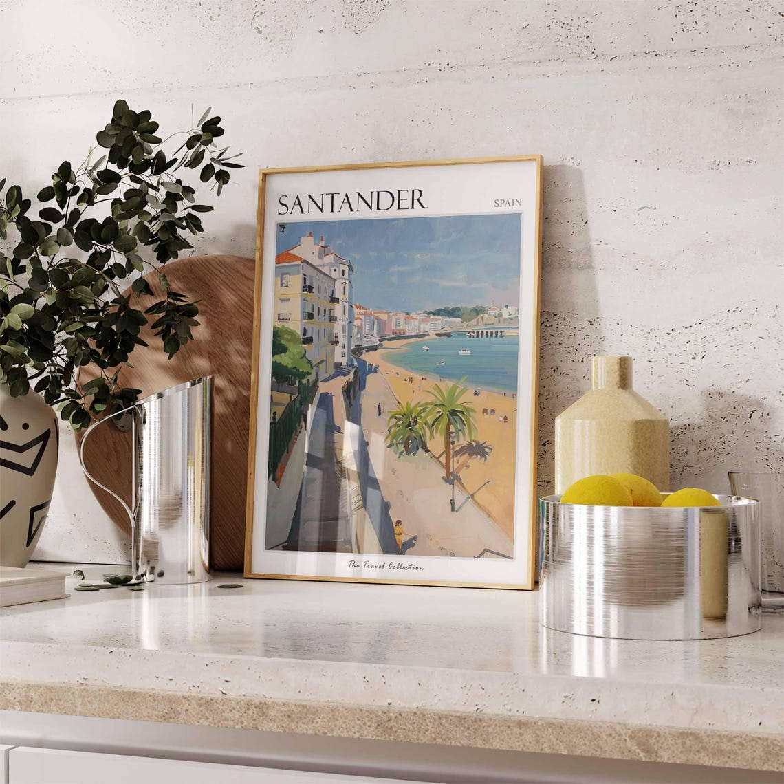 Santander Spain Beach and Pier Sunny Coast Painting Art Poster - Image 3