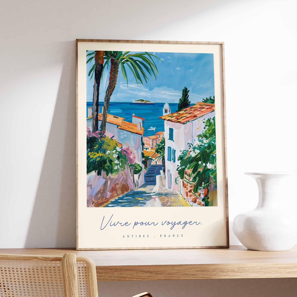 Antibes France Coastal Alley Palms Vivre Pour Voyager Travel Poster
