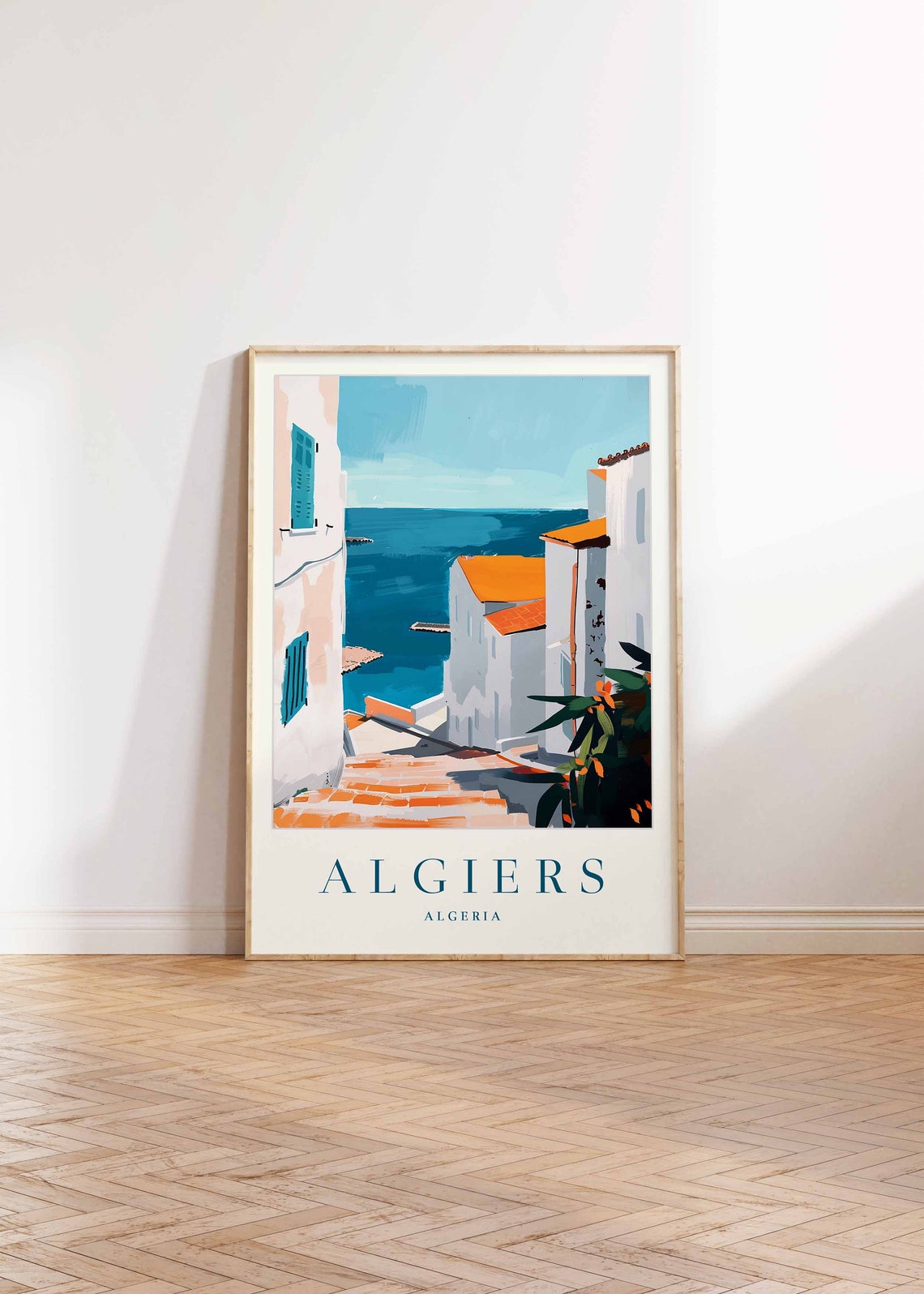 Algiers Algeria Sea View Steps Blue Shutters Coastal Travel Poster - Image 2