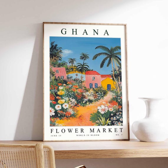 Ghana Flower Market Poster Print Ghanaian Floral Wall Art Decor Botanical Africa Travel