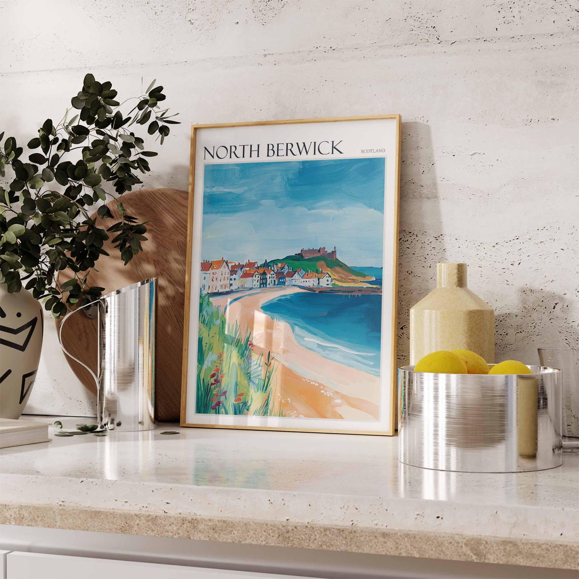 North Berwick Sandy Beach Castle on Hill Scotland Travel Poster - Image 3