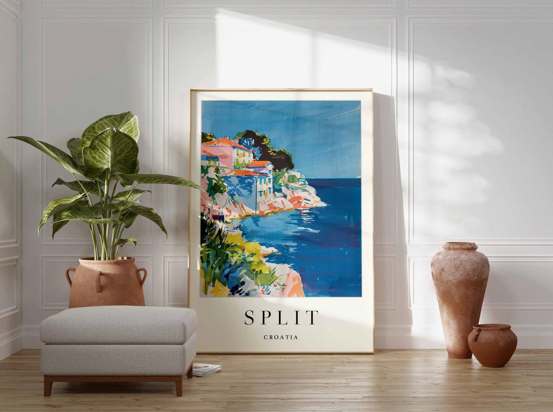 Split Croatia Pastel Cliff Houses Overlooking the Sea Art Poster - Image 4