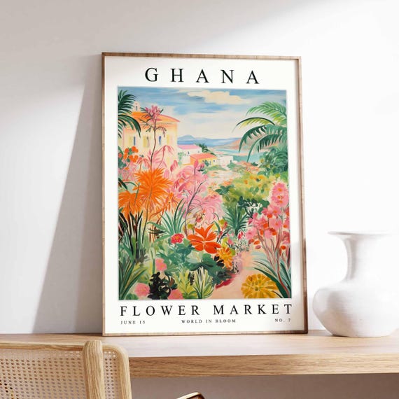 Ghana Flower Market Poster Print Ghanaian Floral Wall Art Decor Botanical Africa Travel