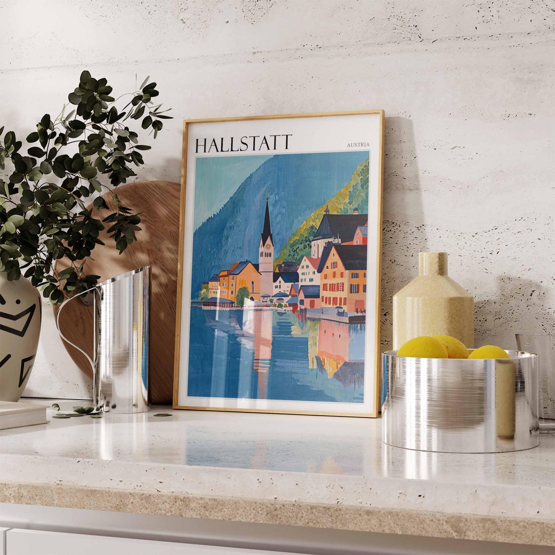 Hallstatt Austria Retro Lakeside Illustration Travel Art Poster - Image 2