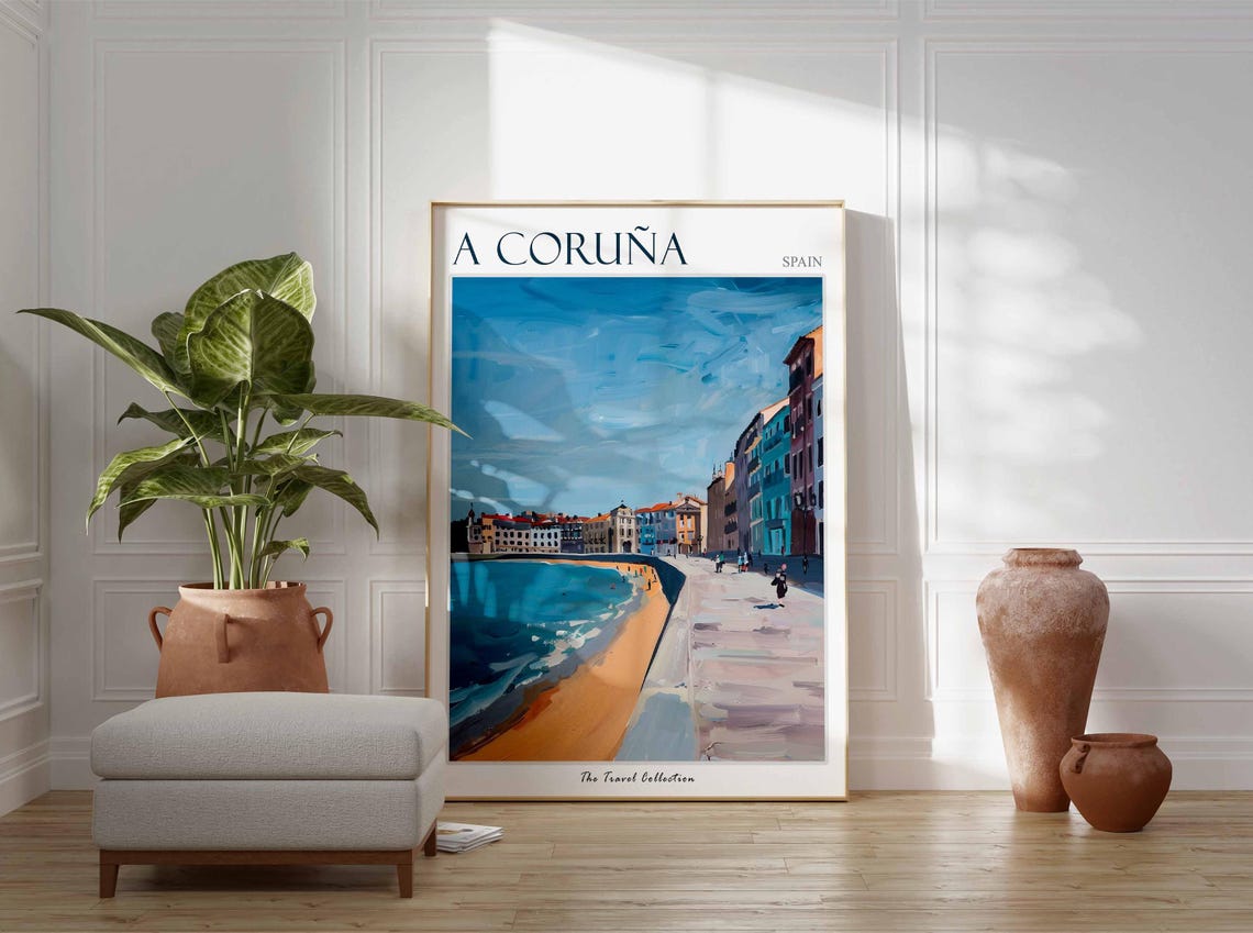 A Coruña Spain Beach Promenade Painted Seaside City Travel Poster - Image 2