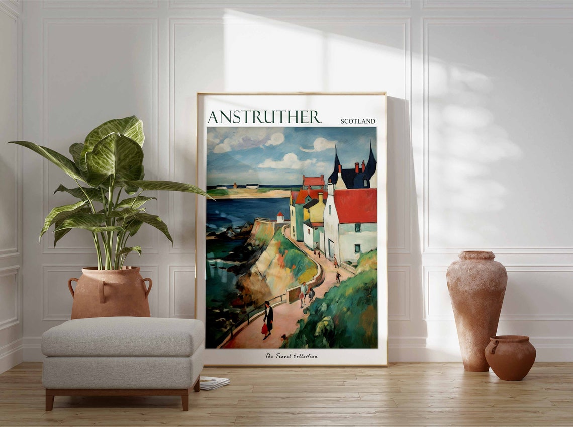 Anstruther Scotland Cliffside Coastal Painting Travel Poster - Image 2