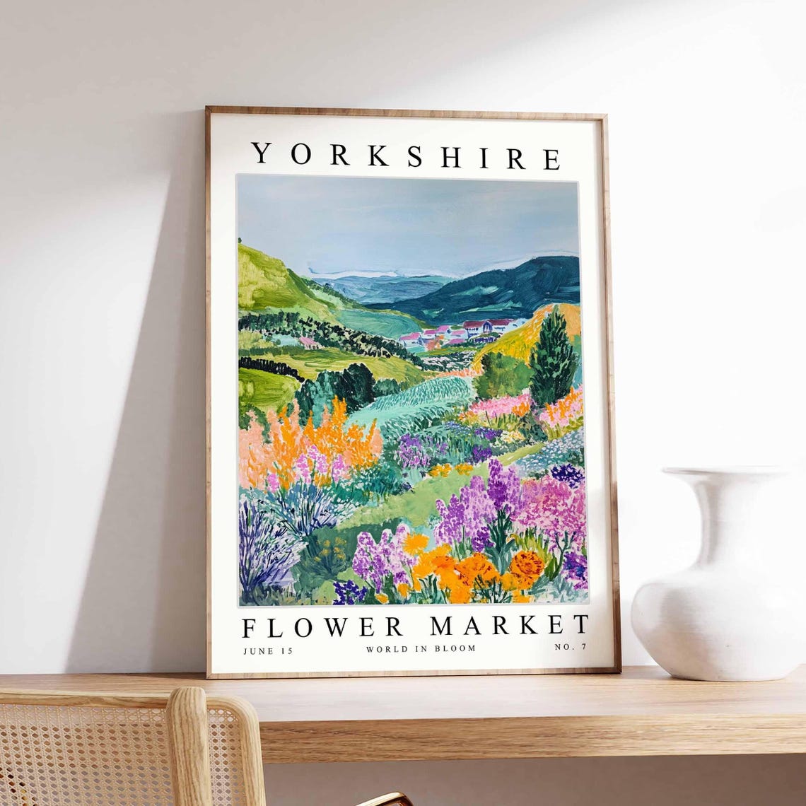 Yorkshire England Flower Market Green Hills Valley Bloom Poster