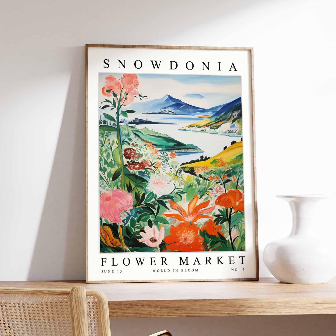 Snowdonia Flower Market Coastal Lake Orange Pink Tall Bloom Poster