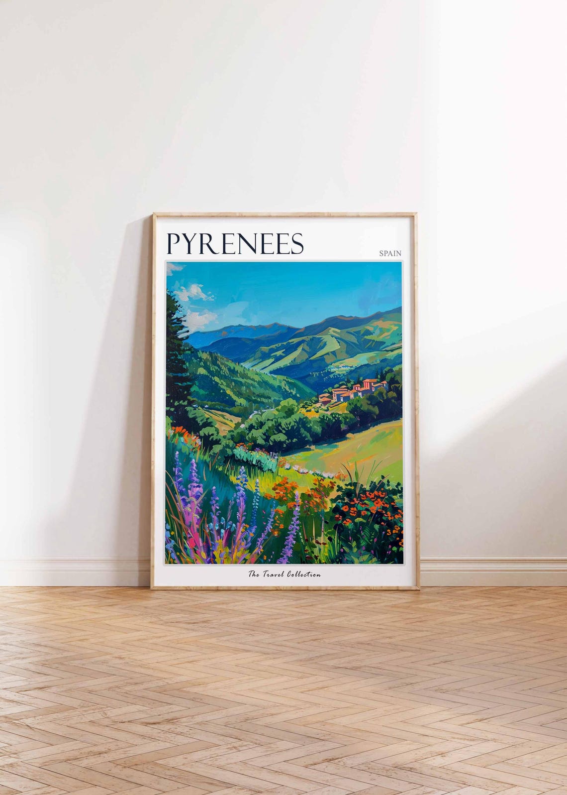 Pyrenees Mountain Village Wildflowers Meadow Spain Travel Poster - Image 2